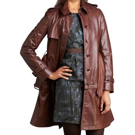 Womens Long Brown Leather Trench Coat Maker Of Jacket