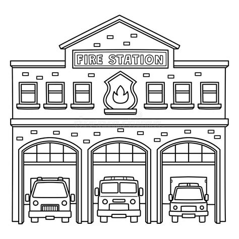 Fire StationIsolated Coloring Page for Kids Stock Vector - Illustration ...