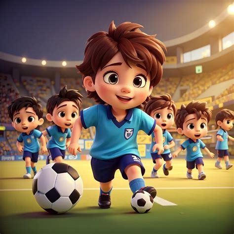 Premium Photo | Cute little kids cartoon playing soccer