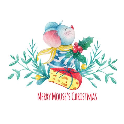 Premium Vector Hand Drawn Watercolor Christmas Mouse With Decorations