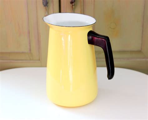 Vintage Yellow Enamel Pitcher Vintage Enamelware Soft Yellow