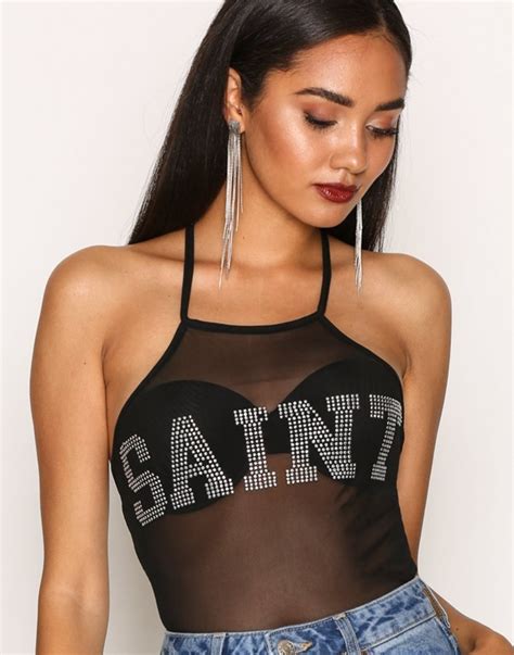 Missguided Embellished Mesh Bodysuit Body Black Vaatekauppa Fi