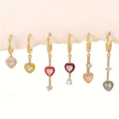 Colorful Enamel Heart Design Shiny Zircon Inlaid Dangle Temu Australia