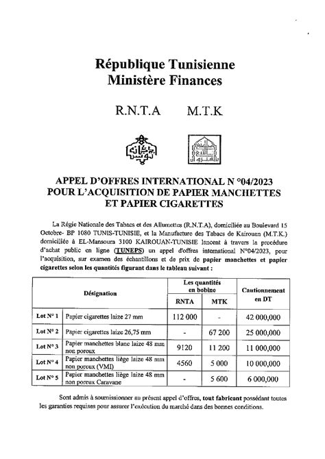 Appel D Offres International N04 2023 Pour L Acquisition De Papier