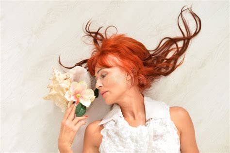 Portrait Of Beautiful Redhead Mature Woman Posing Stock Image Image Of Color Dame