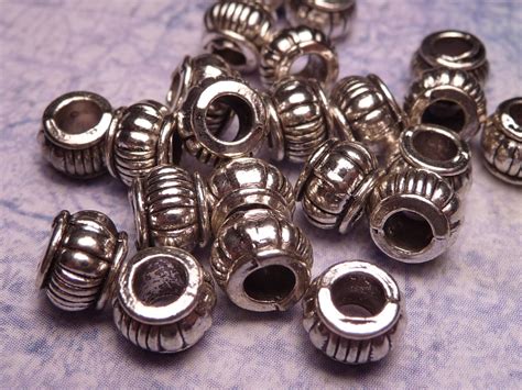 20 Large Hole Silver Spacer Beads 7x5mm Large Hole Metal Boho Etsy