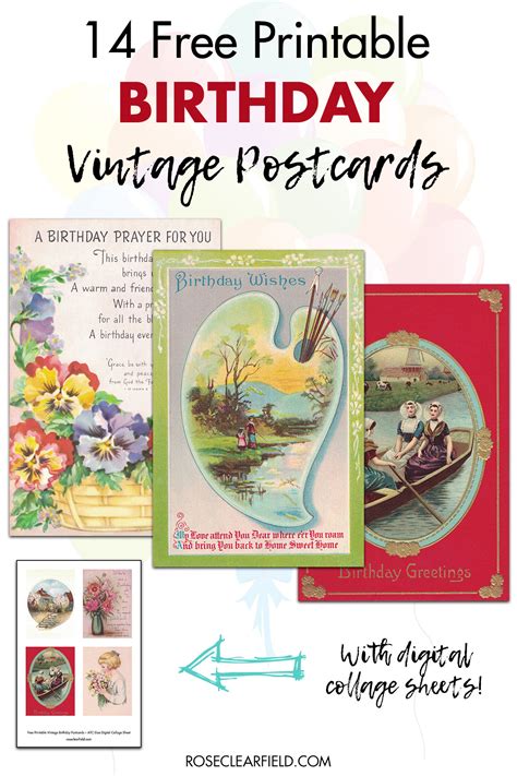 Free Printable Vintage Birthday Postcards • Rose Clearfield