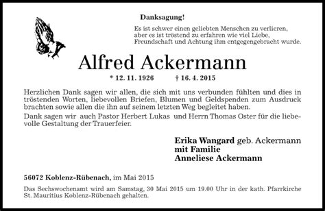 Traueranzeigen Von Alfred Ackermann Rz Trauer De