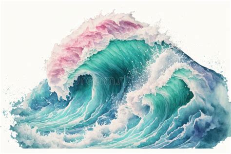 Abstract Art In Pastel Watercolor Waves Ocean Isolated On White Background Stock Illustration