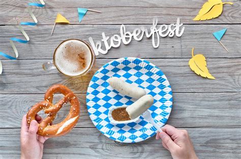 Oktoberfest Traditional Festival Food White Sausages Pretzel And