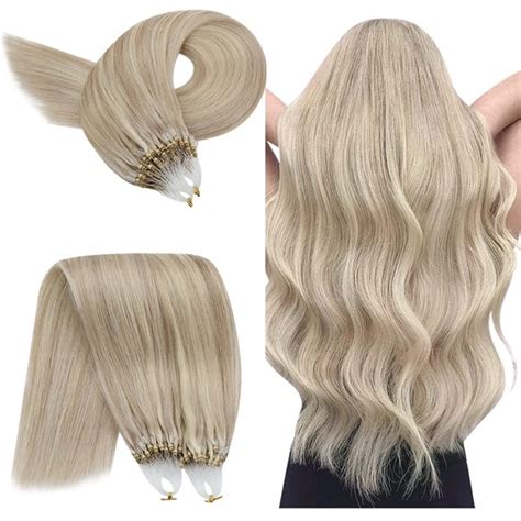 Hair Ash Bleach Blonde Micro Loop Human Hair Extensions 22inch Human