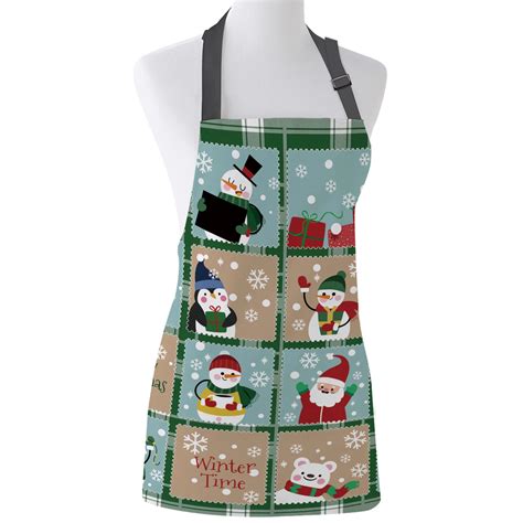 Kitchen Apron Christmas Snowman Santa Claus Pattern Aprons For Woman