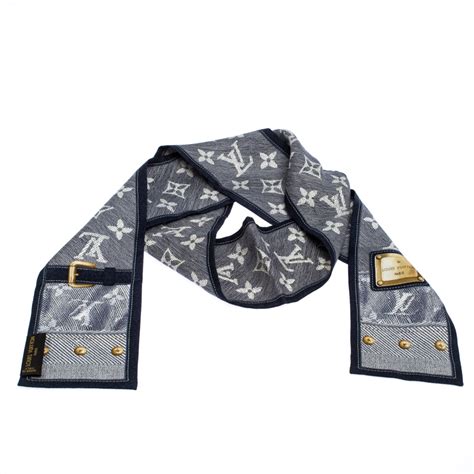 Louis Vuitton Indigo Monogram Print Silk Twilly Bandeau Scarf Louis