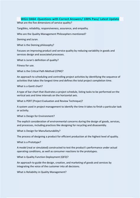 WGU D464 -Questions with Correct Answers/ 100% Pass/ Latest Update