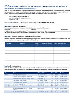 Fillable Online Healthplans Providence Medical Home Selection Form