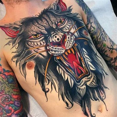 60 Wolf Chest Tattoo Designs For Men Manly Ink Ideas Wolf Tattoos