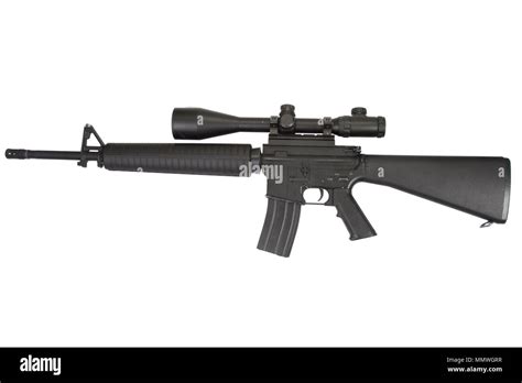 M16 Rifle With Telescopic Sight Isolated On A White Background Stock