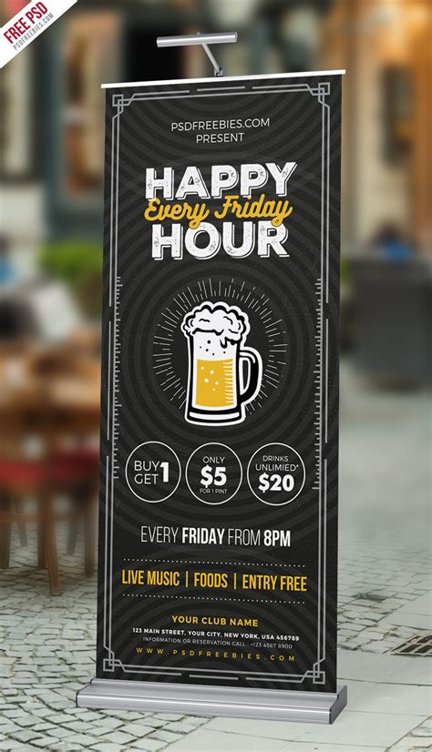 Free PSD Happy Hour Promotion Roll Up Banner PSD On Behance