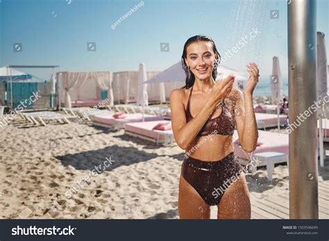 Beautiful Wet Brunette Girl Swimsuit Taking Stock Photo 1503596699 Shutterstock