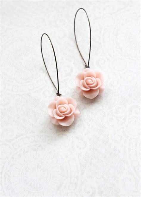 Light Pink Rose Earrings Long Dangle Earrings Bridesmaid Gift - Etsy