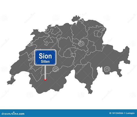 Map of Switzerland with Road Sign of Sion Stock Vector - Illustration ...