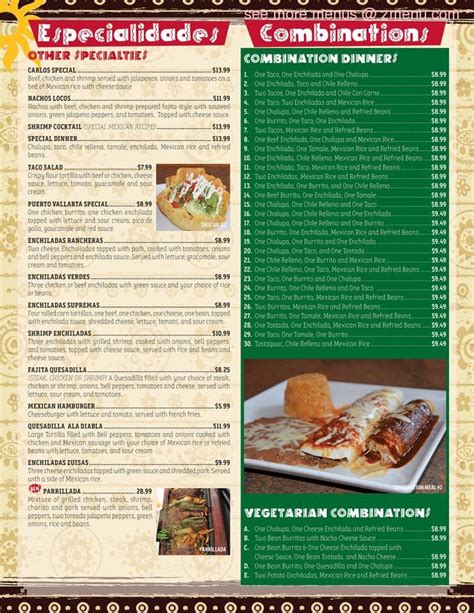 Menu at Puerto Vallarta restaurant, Greenwood, 893 E Main St