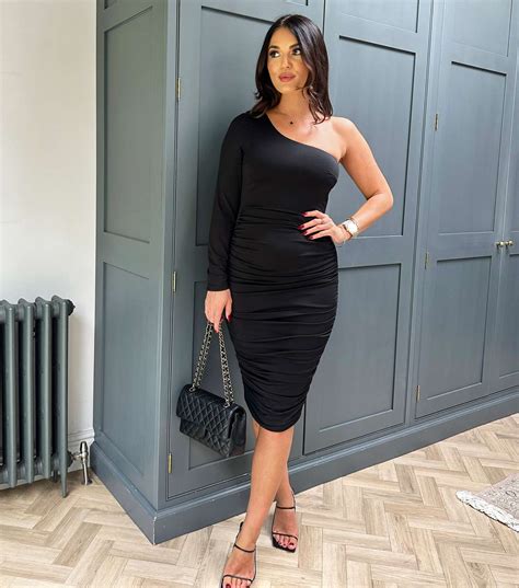 Ax Paris Black One Shoulder Bodycon Midi Dress New Look