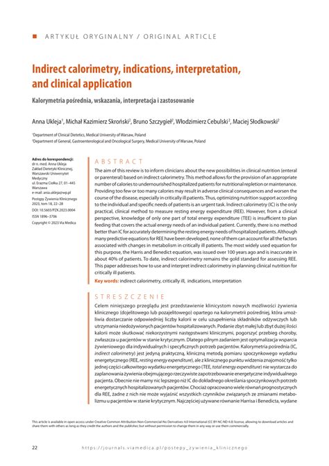 PDF Indirect Calorimetry Indications Interpretation And Clinical