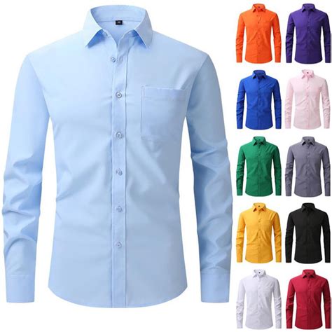 New Men Business Shirt Casual Long Sleeve Solid Color Buttons Shirt Men Slim Fit Business Dress ...