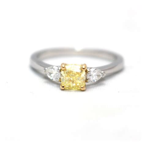 yellow diamond three stone ring 18ct yellow gold platinum