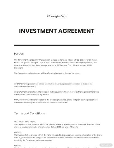 FREE 26 Investment Agreement Samples In PDF MS Word Google Docs