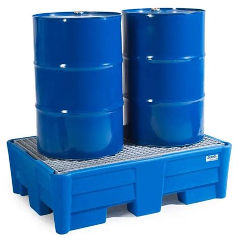 DENIOS Spill Pallet 2 Drum Spill Containment Galvanized Grating For