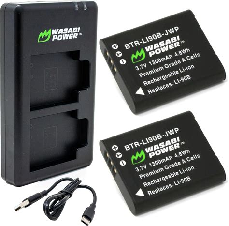 Wasabi Power Batería paquete de 2 y cargador dual USB C para Olympus