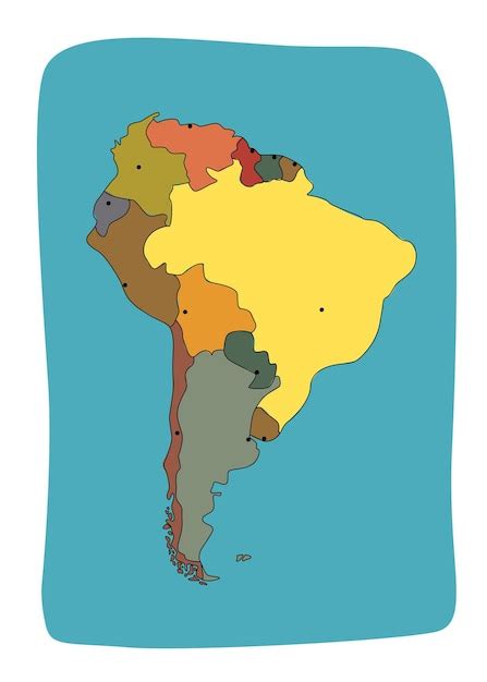 Mapa de América del Sur con países y capitales Ilustración dibujada a