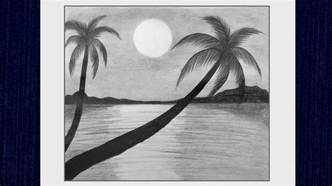 Sunset Landscape Drawing with Pencil Sketch, Scenery Drawing for ...