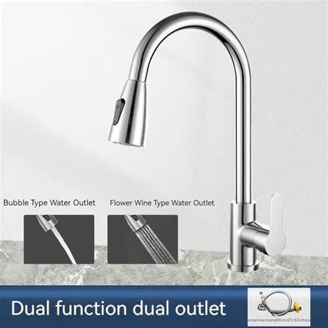 Silver Pull Down Cold Hot Kitchen Faucet With Expandable Stainless