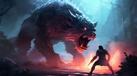 Epic Forest Confrontation Between Man and Beast | Premium AI-generated ...