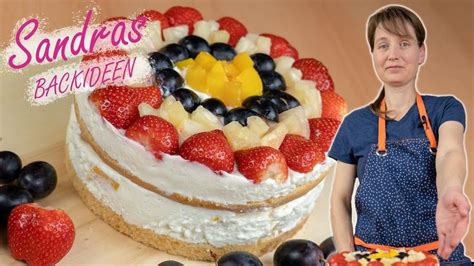 Quarktorte Mit Pfirsichen Und Erdbeeren Naked Cake Mit Obst Joghurt