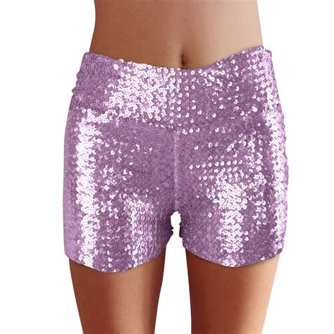 Anineo Women Sequins Shorts Disco Hot Pants Shiny Glitter Jazz Mini Short Stretch Dance