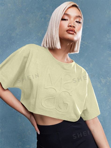 Missguided Embossed Logo Loose Fit Crop Top Shein Uk