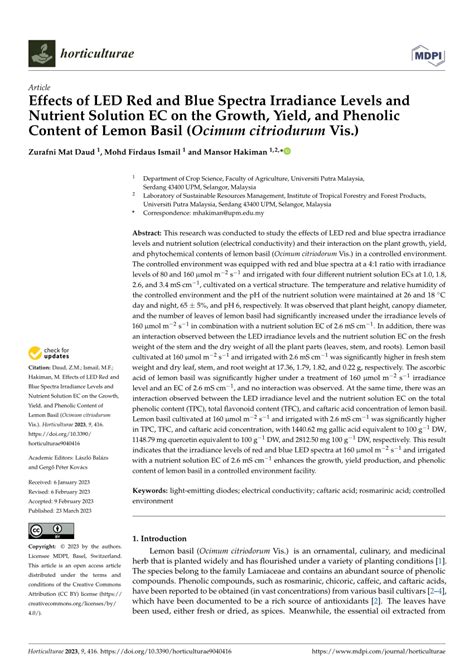 PDF Effects Of LED Red And Blue Spectra Irradiance Levels And