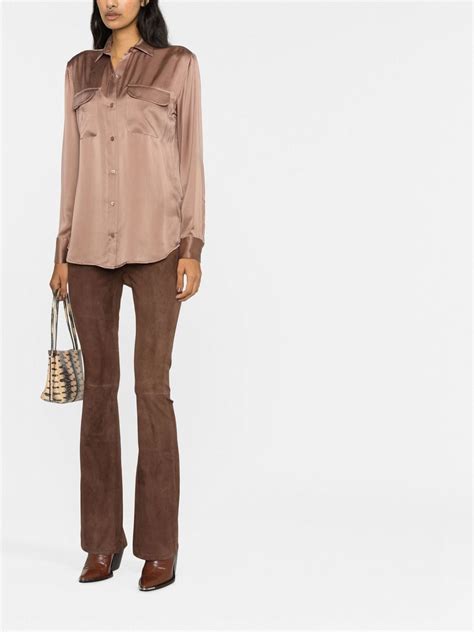 Equipment Long Sleeve Silk Blouse In Braun Modesens