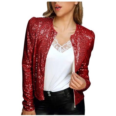 Lcziwo Womens Sparkle Sequins Jacket Blazer Jacket Sequin Jackets For Women Long Sleeve Open