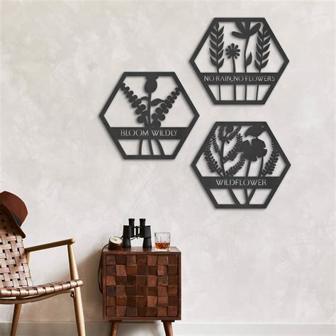 MDF Holzdeko Blumen Im Hexagon Bloom Wildly Wall Art De