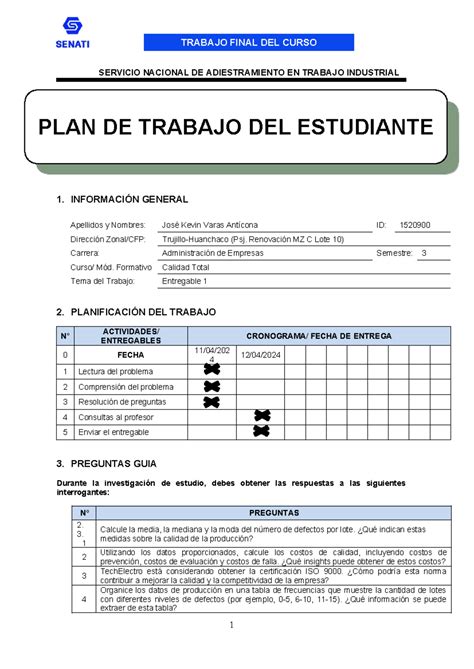 Avance Calidad Total Espero Les Ayude PLAN DE TRABAJO DEL