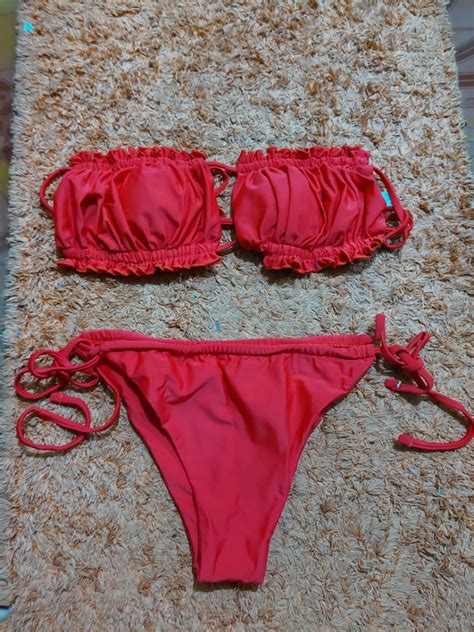 Two Piece Red Swimsuit Bikini Women S Fashion Swimwear Bikinis Swimsuits On Carousell
