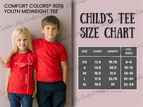 Comfort Colors® 9018 Youth Midweight Tee Size Guide Chart | Kid's Tee