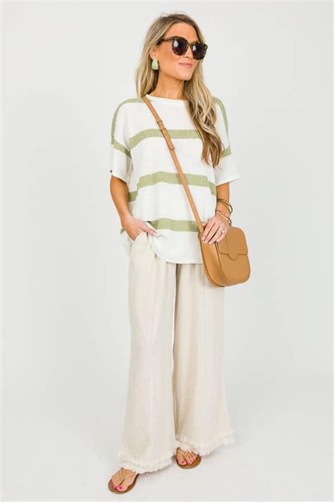 Sayla Stripe Sweater Top Sage New Arrivals The Blue Door Boutique