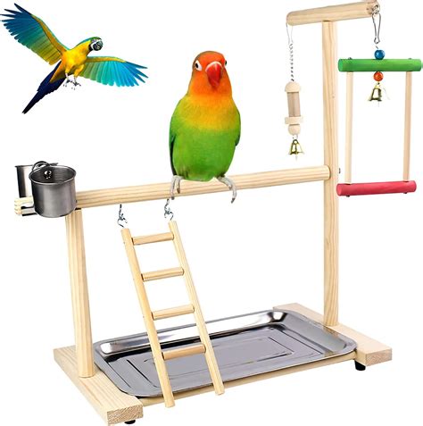 Parque de Juego para Pájaros Periquito Percha con Bandeja Acero con