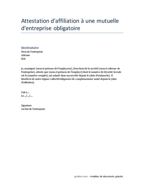 Modele Lettre Mutuelle Obligatoire Employeur Modele Lettre Mutuelle